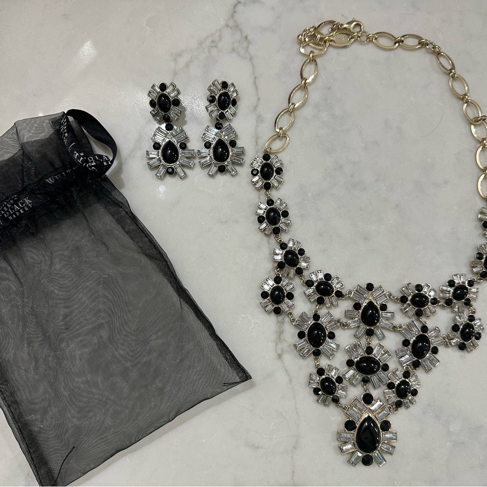 White House Black Market Elegant Black & Silver Statement Jewelry Set